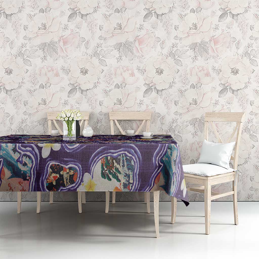 Hawaii Islands Map Design with Japanese Landscape Tablecloth Hawaiian Japan Fusion Art Purple Color LT03 - Polynesian Pride