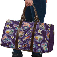 Hawaii Islands Map Design with Japanese Landscape Travel Bag Hawaiian Japan Fusion Art Purple Color