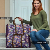 Hawaii Islands Map Design with Japanese Landscape Travel Bag Hawaiian Japan Fusion Art Purple Color