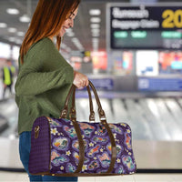 Hawaii Islands Map Design with Japanese Landscape Travel Bag Hawaiian Japan Fusion Art Purple Color