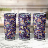 Hawaii Islands Map Design with Japanese Landscape Tumbler Cup Hawaiian Japan Fusion Art Purple Color