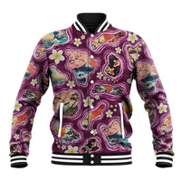 Hawaii Islands Map Design with Japanese Landscape Baseball Jacket Hawaiian Japan Fusion Art Pink Color LT03 Unisex Pink - Polynesian Pride