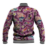 Hawaii Islands Map Design with Japanese Landscape Baseball Jacket Hawaiian Japan Fusion Art Pink Color LT03 - Polynesian Pride