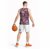 Hawaii Islands Map Design with Japanese Landscape Basketball Jersey Hawaiian Japan Fusion Art Pink Color