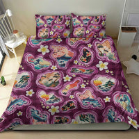 Hawaii Islands Map Design with Japanese Landscape Bedding Set Hawaiian Japan Fusion Art Pink Color LT03 - Polynesian Pride