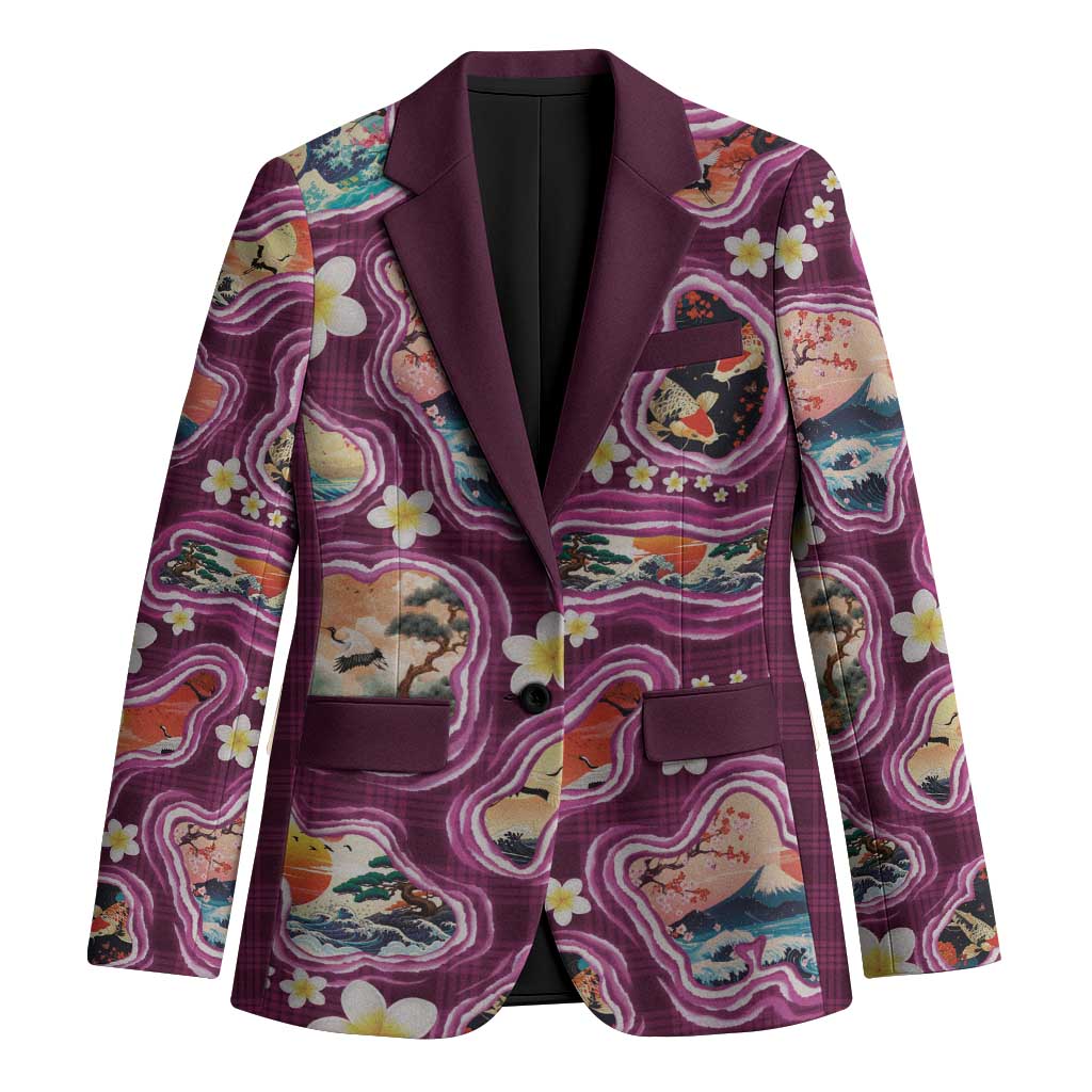 Hawaii Islands Map Design with Japanese Landscape Blazer Hawaiian Japan Fusion Art Pink Color LT03 Unisex Pink - Polynesian Pride