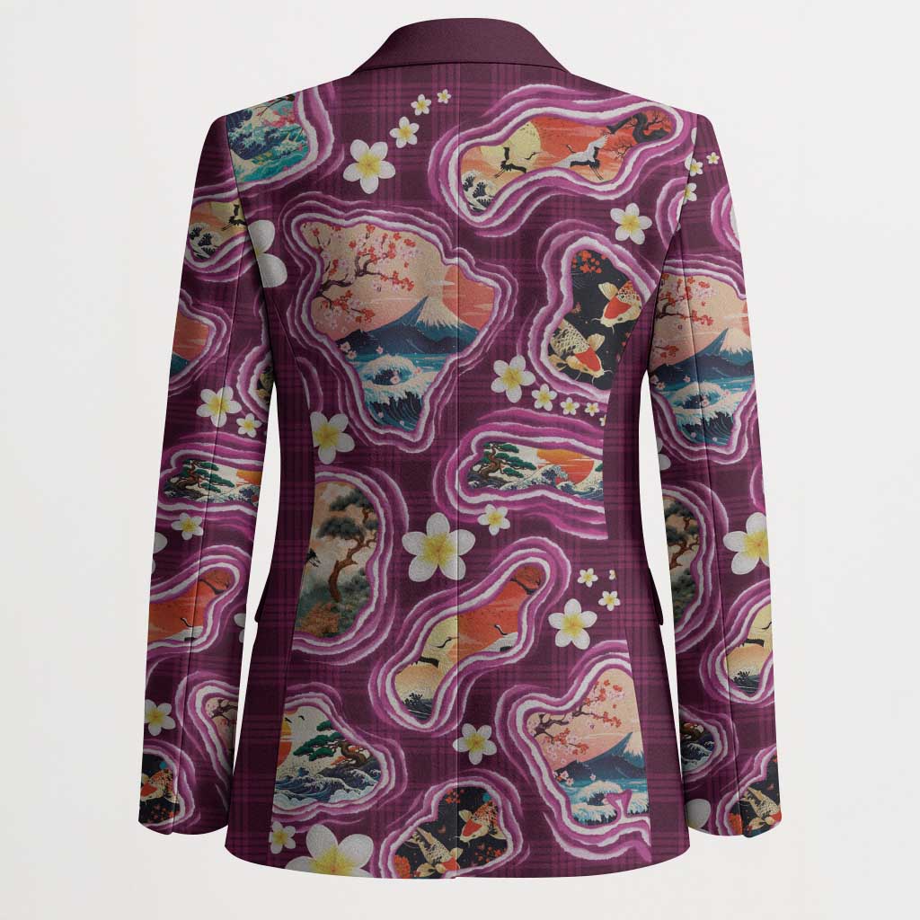 Hawaii Islands Map Design with Japanese Landscape Blazer Hawaiian Japan Fusion Art Pink Color LT03 - Polynesian Pride