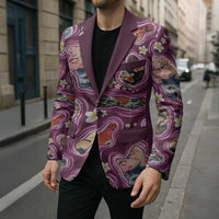 Hawaii Islands Map Design with Japanese Landscape Blazer Hawaiian Japan Fusion Art Pink Color LT03 - Polynesian Pride