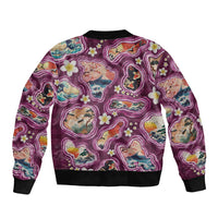 Hawaii Islands Map Design with Japanese Landscape Bomber Jacket Hawaiian Japan Fusion Art Pink Color