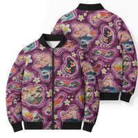 Hawaii Islands Map Design with Japanese Landscape Bomber Puffer Jacket Hawaiian Japan Fusion Art Pink Color LT03 - Polynesian Pride