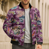 Hawaii Islands Map Design with Japanese Landscape Bomber Puffer Jacket Hawaiian Japan Fusion Art Pink Color LT03 - Polynesian Pride