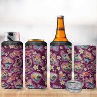 Hawaii Islands Map Design with Japanese Landscape 4 in 1 Can Cooler Tumbler Hawaiian Japan Fusion Art Pink Color