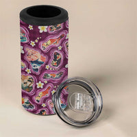 Hawaii Islands Map Design with Japanese Landscape 4 in 1 Can Cooler Tumbler Hawaiian Japan Fusion Art Pink Color