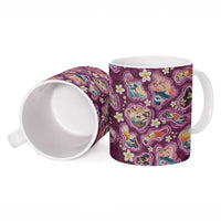 Hawaii Islands Map Design with Japanese Landscape Ceramic Mug Hawaiian Japan Fusion Art Pink Color