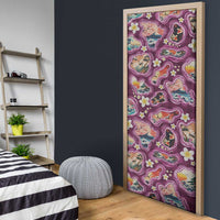 Hawaii Islands Map Design with Japanese Landscape Door Cover Hawaiian Japan Fusion Art Pink Color