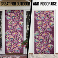 Hawaii Islands Map Design with Japanese Landscape Door Cover Hawaiian Japan Fusion Art Pink Color