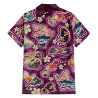 Hawaii Islands Map Design with Japanese Landscape Family Matching Mermaid Dress and Hawaiian Shirt Hawaiian Japan Fusion Art Pink Color