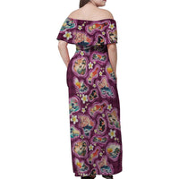 Hawaii Islands Map Design with Japanese Landscape Family Matching Off Shoulder Maxi Dress and Hawaiian Shirt Hawaiian Japan Fusion Art Pink Color
