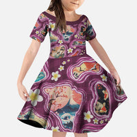 Hawaii Islands Map Design with Japanese Landscape Family Matching Tank Maxi Dress and Hawaiian Shirt Hawaiian Japan Fusion Art Pink Color