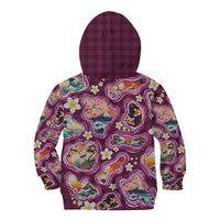 Hawaii Islands Map Design with Japanese Landscape Kid Hoodie Hawaiian Japan Fusion Art Pink Color