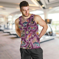 Hawaii Islands Map Design with Japanese Landscape Men Tank Top Hawaiian Japan Fusion Art Pink Color