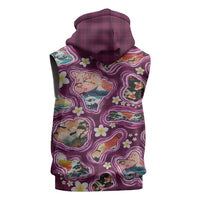Hawaii Islands Map Design with Japanese Landscape Sleeveless Zip Hoodie Hawaiian Japan Fusion Art Pink Color
