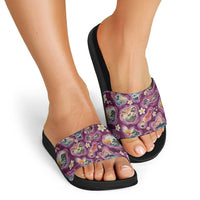 Hawaii Islands Map Design with Japanese Landscape Slide Sandals Hawaiian Japan Fusion Art Pink Color
