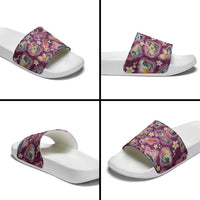 Hawaii Islands Map Design with Japanese Landscape Slide Sandals Hawaiian Japan Fusion Art Pink Color