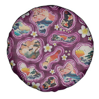Hawaii Islands Map Design with Japanese Landscape Spare Tire Cover Hawaiian Japan Fusion Art Pink Color