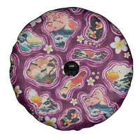 Hawaii Islands Map Design with Japanese Landscape Spare Tire Cover Hawaiian Japan Fusion Art Pink Color