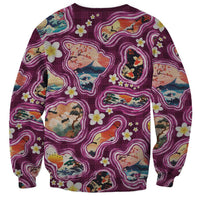 Hawaii Islands Map Design with Japanese Landscape Sweatshirt Hawaiian Japan Fusion Art Pink Color LT03 - Polynesian Pride