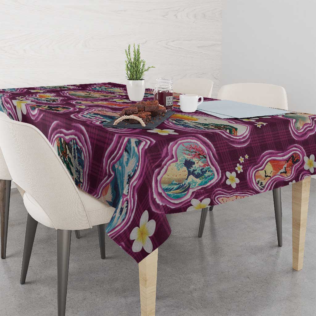 Hawaii Islands Map Design with Japanese Landscape Tablecloth Hawaiian Japan Fusion Art Pink Color LT03 - Polynesian Pride