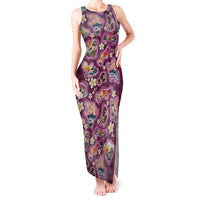 Hawaii Islands Map Design with Japanese Landscape Tank Maxi Dress Hawaiian Japan Fusion Art Pink Color