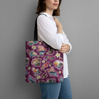 Hawaii Islands Map Design with Japanese Landscape Tote Bag Hawaiian Japan Fusion Art Pink Color