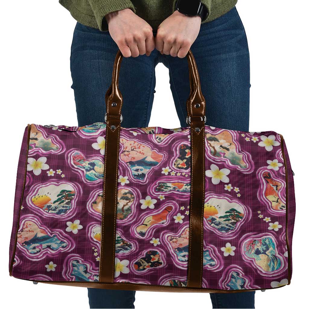 Hawaii Islands Map Design with Japanese Landscape Travel Bag Hawaiian Japan Fusion Art Pink Color LT03 Pink - Polynesian Pride
