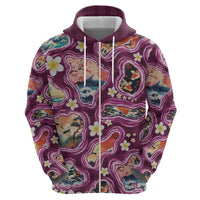 Hawaii Islands Map Design with Japanese Landscape Zip Hoodie Hawaiian Japan Fusion Art Pink Color