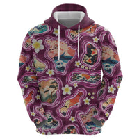 Hawaii Islands Map Design with Japanese Landscape Zip Hoodie Hawaiian Japan Fusion Art Pink Color