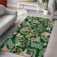 Hawaiian and Japanese Culture Together Area Rug Hawaiian Island Shapes with Japanese Landscape Green Color