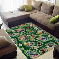 Hawaiian and Japanese Culture Together Area Rug Hawaiian Island Shapes with Japanese Landscape Green Color