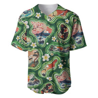 Hawaiian and Japanese Culture Together Baseball Jersey Hawaiian Island Shapes with Japanese Landscape Green Color