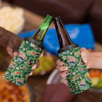 Hawaiian and Japanese Culture Together 4 in 1 Can Cooler Tumbler Hawaiian Island Shapes with Japanese Landscape Green Color