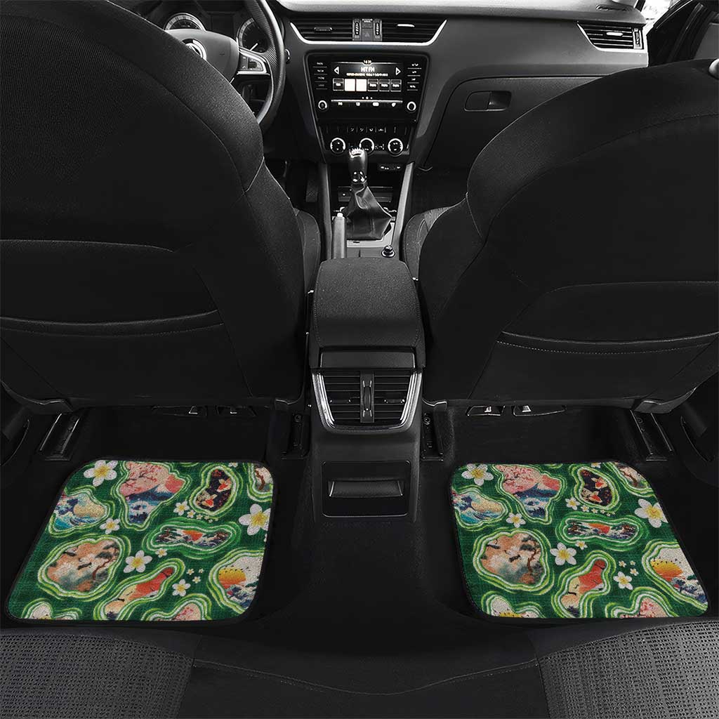 Hawaiian and Japanese Culture Together Car Mats Hawaiian Island Shapes with Japanese Landscape Green Color
