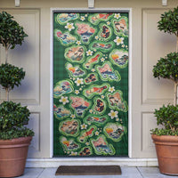Hawaiian and Japanese Culture Together Door Cover Hawaiian Island Shapes with Japanese Landscape Green Color