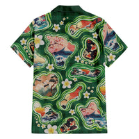 Hawaiian and Japanese Culture Together Family Matching Mermaid Dress and Hawaiian Shirt Hawaiian Island Shapes with Japanese Landscape Green Color