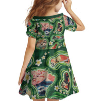 Hawaiian and Japanese Culture Together Family Matching Tank Maxi Dress and Hawaiian Shirt Hawaiian Island Shapes with Japanese Landscape Green Color