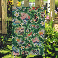 Hawaiian and Japanese Culture Together Garden Flag Hawaiian Island Shapes with Japanese Landscape Green Color