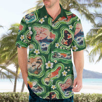 Hawaiian and Japanese Culture Together Hawaiian Shirt Hawaiian Island Shapes with Japanese Landscape Green Color
