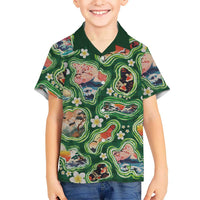 Hawaiian and Japanese Culture Together Hawaiian Shirt Hawaiian Island Shapes with Japanese Landscape Green Color