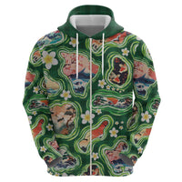 Hawaiian and Japanese Culture Together Hoodie Hawaiian Island Shapes with Japanese Landscape Green Color