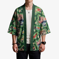 Hawaiian and Japanese Culture Together Kimono Hawaiian Island Shapes with Japanese Landscape Green Color